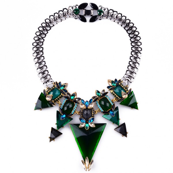 Sultry Hunter Green Triads Statement Necklace